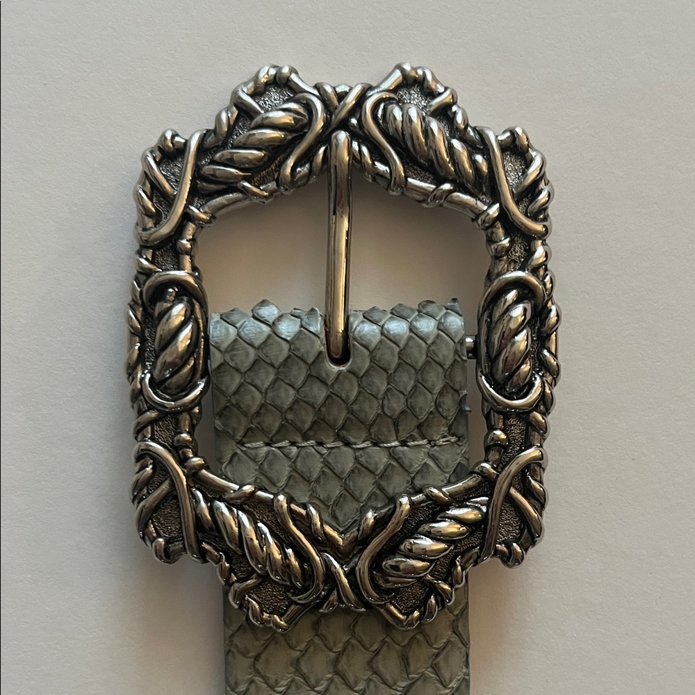 Orciani Grey Snakeskin Belt with Silver Buckle